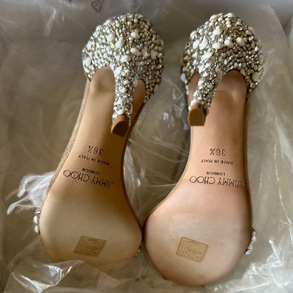NWT Jimmy Choo ‘Viola 110’ Sandal Heels - Wedding Crystal Ostrich Feather Pearl - Picture 12 of 12